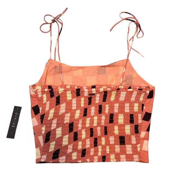 O’Neill Pink Geometric Smocked Crop Top XS Tie Strap Tank NWT - Picture 5 of 8